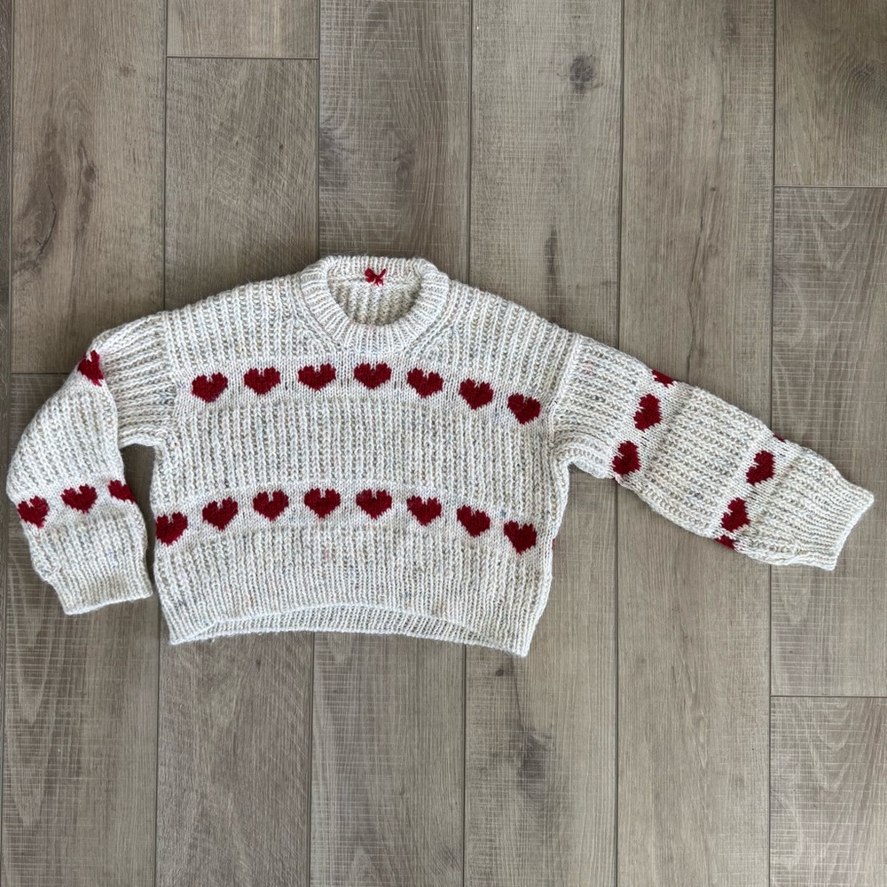 SOLD speckled knit sweater with heart colorwork girls tween